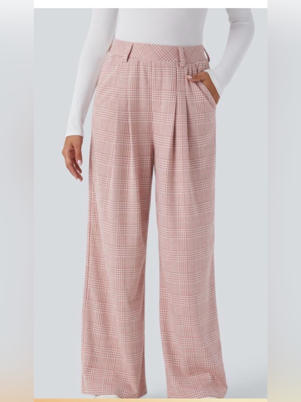 HALARA Pink Plaid Wide-Leg Trousers